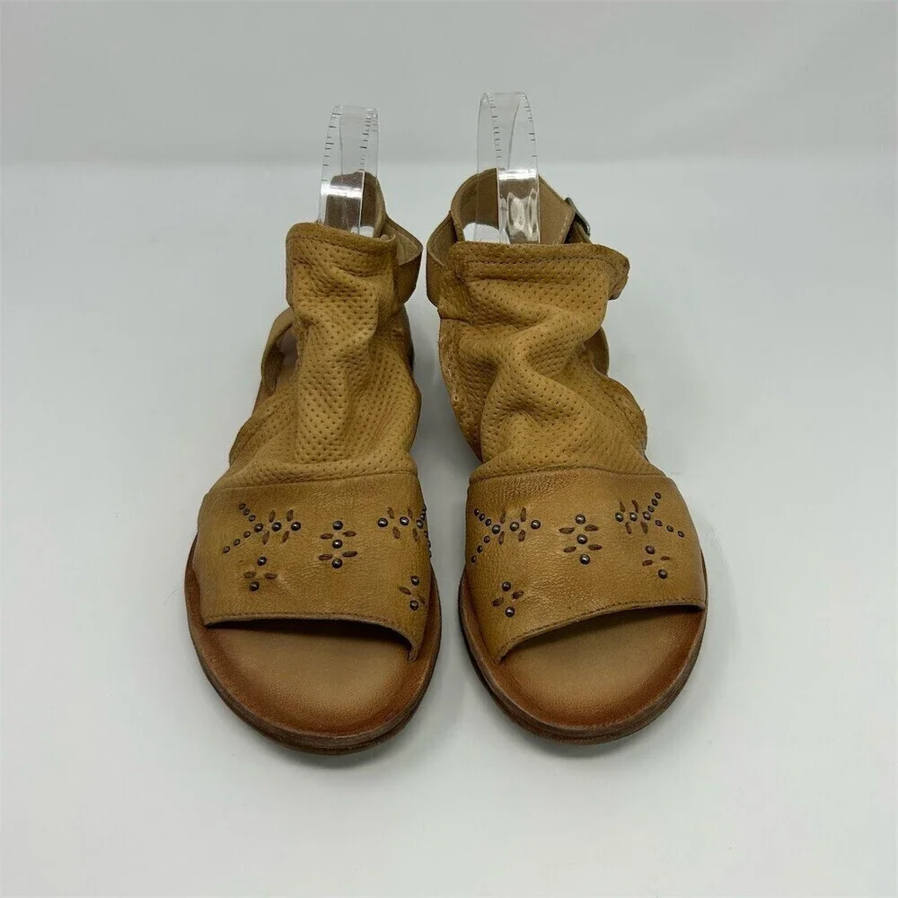Miz Mooz Fifi Sandals Womens Yellow Studded Ankle Strap Open Toe Flat Size 40